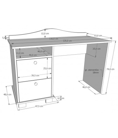 biurko z dwoma szufladami króliczek szkic