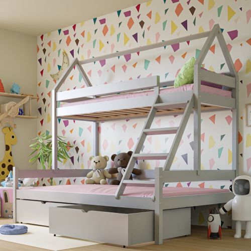 Przejdź do produktu Łóżko piętrowe z daszkiem 3-osobowe Paris - Białe