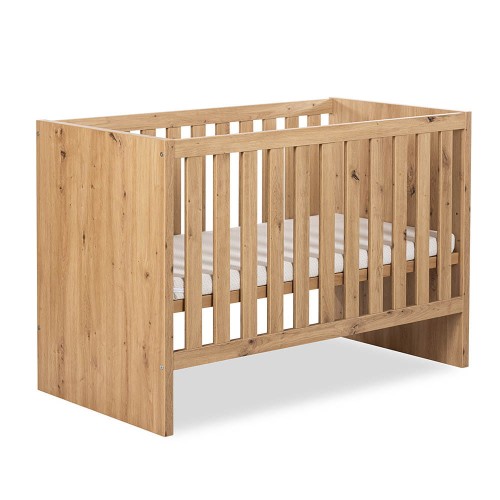 Przejdź do produktu Łóżeczko dziecięce AMELIA DĄB 120x60 z barierką – 3 poziomy regulacji