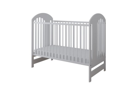 Białe łóżeczko niemowlęce Teddy bez szuflady, z frezowanym miskiem i zaokrąglonymi szczytami, rozmiar 120x60