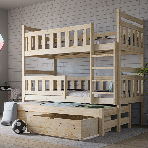 Przejdź do produktu Łóżko piętrowe 3-osobowe Porto - Sosna