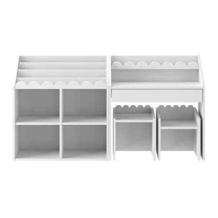 Zestaw mebli dziecięcych BookNook, Biurko, Krzesełka, Regał w kolorze białym