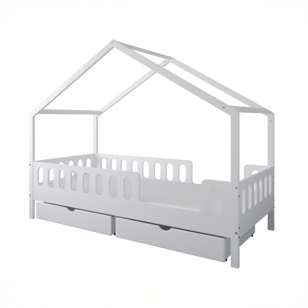 Łóżko w stylu domku 200x90 MINI HOME, do pokoju dziecięcego, w kolorze Białym - Perspektywa