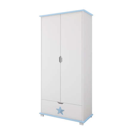 Szafa z szufladą do pokoju dziecka STARS BABY w kolorze białym z dekoracyjną niebieską gwiazdką