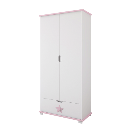 Szafa z szufladą do pokoju dziecka STARS BABY w kolorze białym z dekoracyjną różową gwiazdką