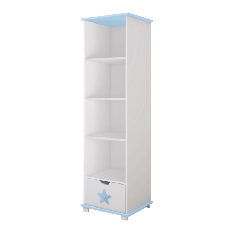 Regał z szufladą do pokoju dziecka STARS BABY w kolorze białym z dekoracyjną niebieską gwiazdką