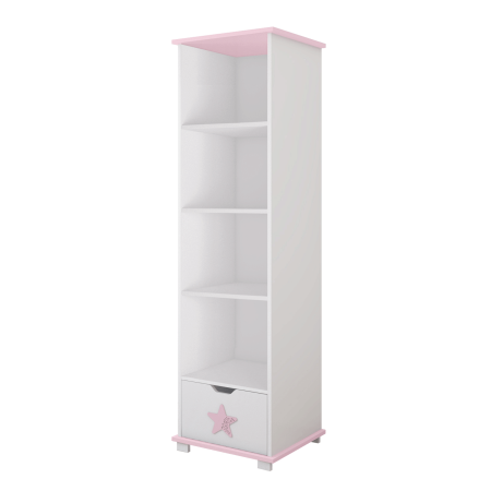 Regał z szufladą do pokoju dziecka STARS BABY w kolorze białym z dekoracyjną różową gwiazdką