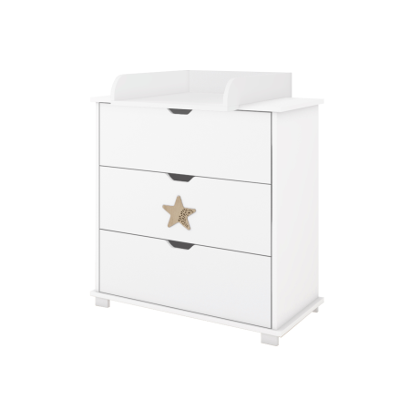 Komoda z szufladami i przewijakiem do pokoju dziecka STARS BABY w kolorze białym z dekoracyjną gwiazdką - Perspektywa