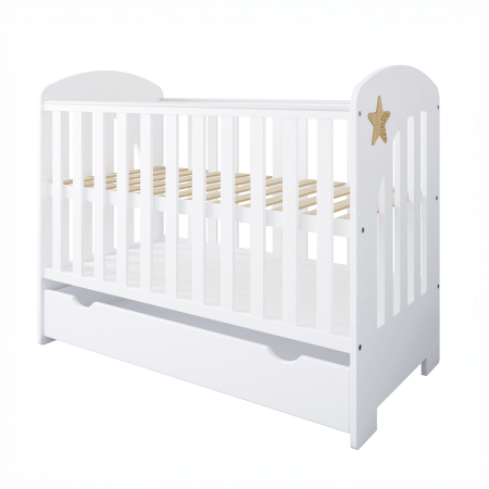 Łóżeczko niemowlęce z szufladą STARS BABY w kolorze białym z dekoracyjną gwiazdką - Perspektywa