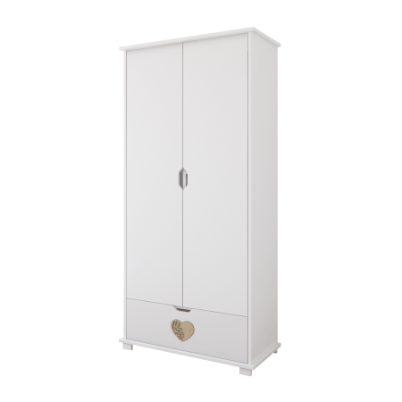 Szafa z szufladą do pokoju dziecka LOVE w kolorze białym z dekoracyjnym serduszkiem - Perspektywa