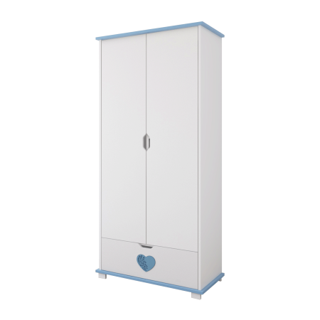 Szafa z szufladą do pokoju dziecka LOVE w kolorze białym z dekoracyjnym niebieskim serduszkiem - Perspektywa