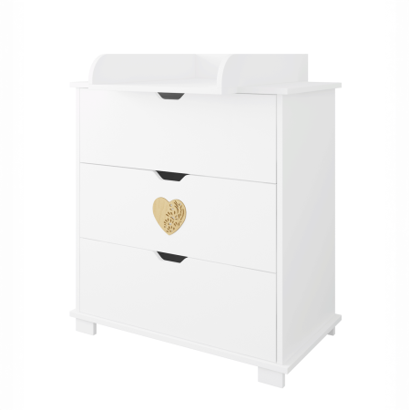 Komoda z szufladami i przewijakiem do pokoju dziecka LOVE w kolorze białym z dekoracyjnym serduszkiem - Perspektywa