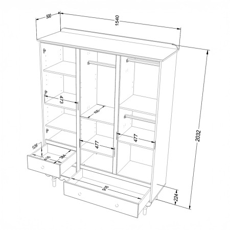 Szafa 3-drzwiowa z szufladami do pokoju dziecięcego lub młodzieżowego w kolorze różowym - Wymiary