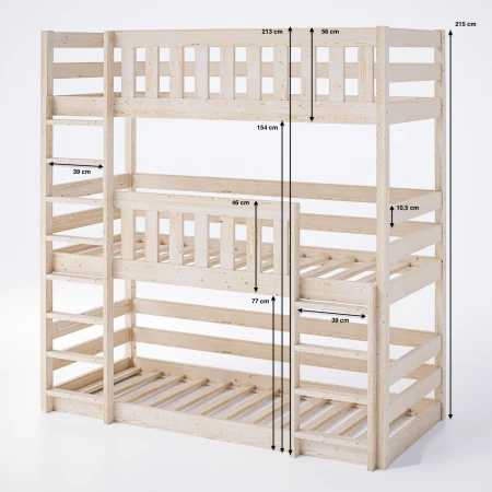 Wymiary łóżka piętrowego 3-osobowego Cozy Nest