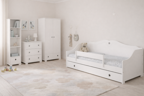 Przejdź do produktu Zestaw mebli dziecięcych STARS 4 el. – łóżko, szafa, komoda i regał  