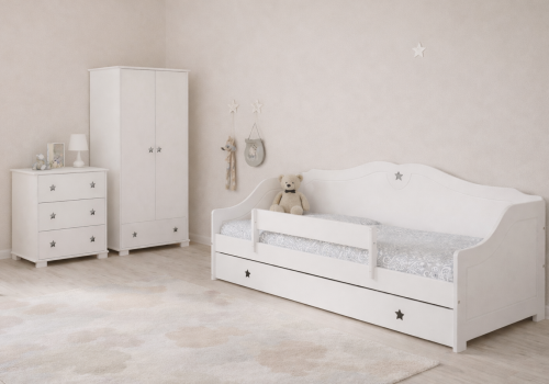 Przejdź do produktu Zestaw mebli dziecięcych STARS JUNIOR – łóżko, szafa, komoda