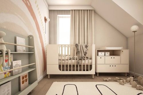 Przejdź do produktu Zestaw mebli do pokoju dziecięcego River BABY 3el - Piaskowy Beż + Oliwkowy - Komoda, Łóżeczko, Regał