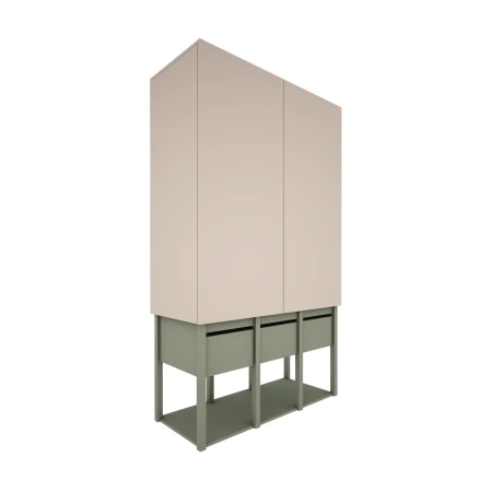 Szafa 2-drzwiowa Tweens z szufladami do pokoju dziecięcego lub młodzieżowego w kolorze Eukaliptus + Piaskowy Beż  - Perspektywa