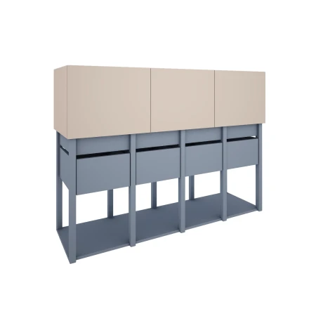 Komoda Tweens z szufladami i szafkami do pokoju dziecięcego lub młodzieżowego w kolorze Zgaszony Niebieski + Piaskowy Beż - Perspektywa