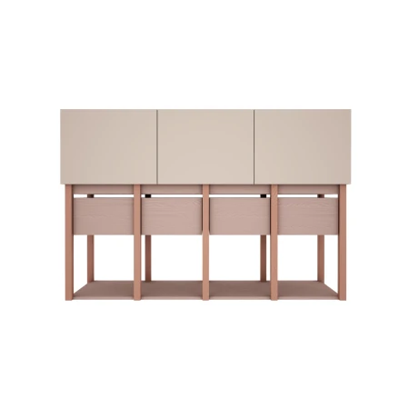 Komoda Tweens z szufladami i szafkami do pokoju dziecięcego lub młodzieżowego w kolorze Pudrowy Róż + Piaskowy Beż