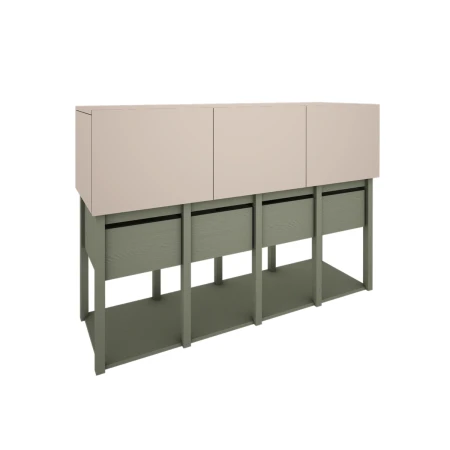 Komoda Tweens z szufladami i szafkami do pokoju dziecięcego lub młodzieżowego w kolorze Eukaliptus + Piaskowy Beż - Perspektywa