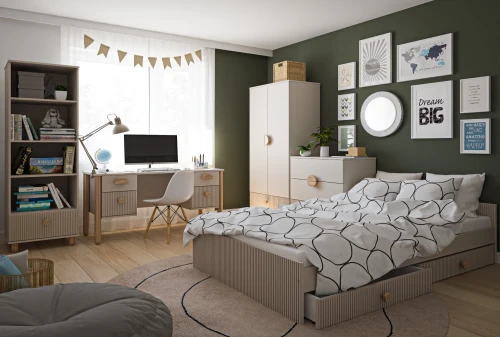 Przejdź do produktu Zestaw mebli młodzieżowych Cozy LOFT Young kaszmir - Łóżko 200x120, szafa, regał, komoda, biurko