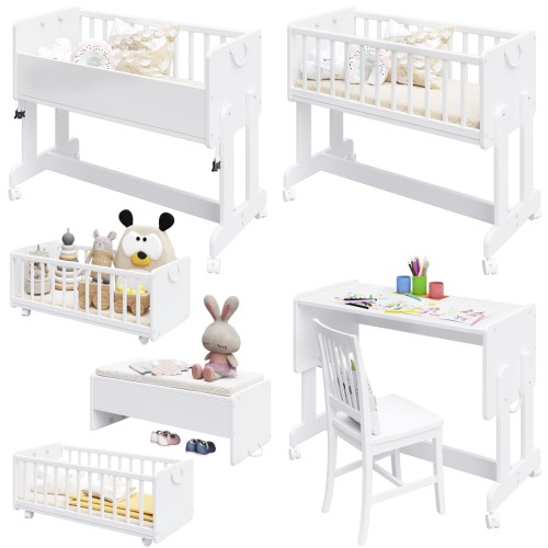 Przejdź do produktu Białe Łóżeczko 6w1 Lula Baby 90×40 – dostawka, kosz Mojżesza, biurko