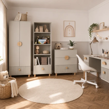 Zestaw z biurkiem szafą komodą i regałem Cozy loft kaszmir.png