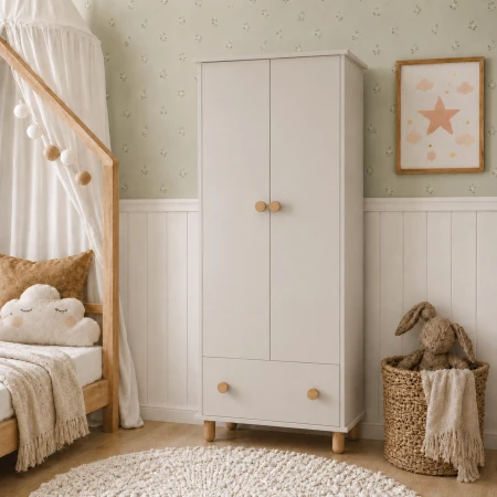 Szafa dla dziecka boho - szafa z drewnianymi nóżkami i uchwytami w kolorze Kaszmiru Simple