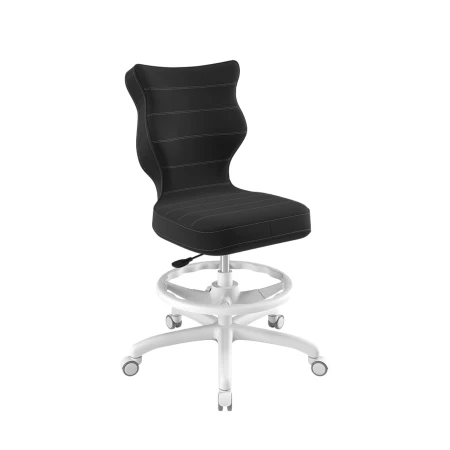 ergonomiczne krzesło dziecięce Petit Velvet z regulacją wysokości i podnóżkiem - Czarne siedzisko i biała konstrukcja
