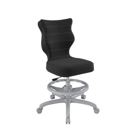 ergonomiczne krzesło dziecięce Petit Velvet z regulacją wysokości i podnóżkiem - Czarne siedzisko i szara konstrukcja