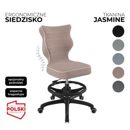 krzesło obrotowe dla dziecka petit jasmine różowe siedzisko czarna konstrukcja i podnóżek