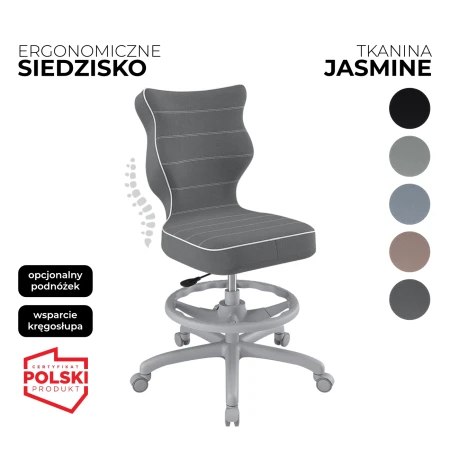 krzesło obrotowe dla dziecka petit jasmine szare siedzisko szara konstrukcja i podnóżek