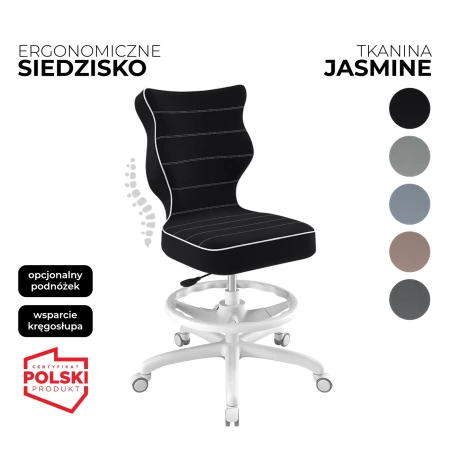 krzesło obrotowe dla dziecka petit jasmine czarne siedzisko biała konstrukcja i podnóżek