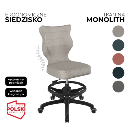 krzesło obrotowe dla dziecka petit monolith szare siedzisko czarna konstrukcja i podnóżek