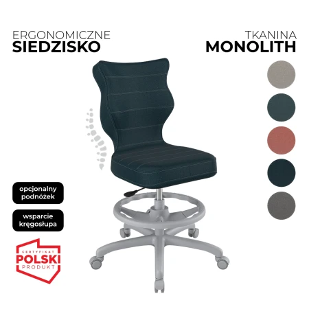 krzesło obrotowe dla dziecka petit monolith granatowe siedzisko szara konstrukcja i podnóżek