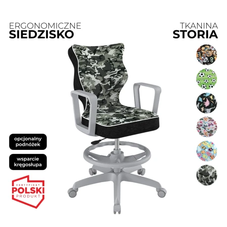 krzesło obrotowe dla dziecka norm storia czarne siedzisko z motywem moro szara konstrukcja i podnóżek