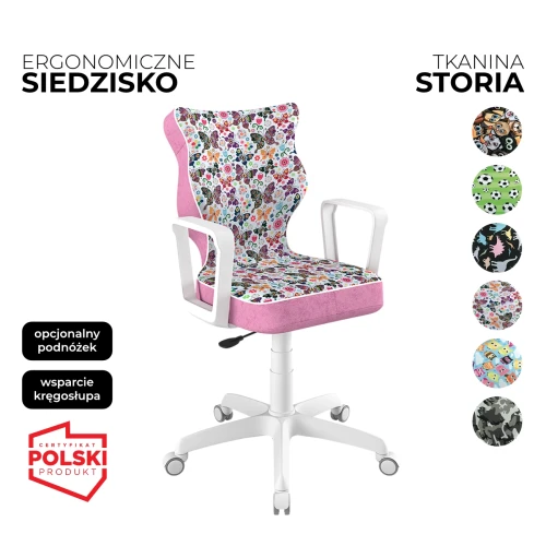 Przejdź do produktu Krzesło obrotowe dla dziecka Norm Storia – Biała konstrukcja | Wybór wzoru siedziska