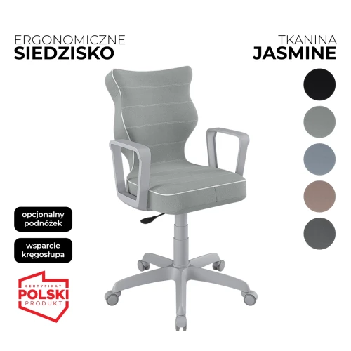 Przejdź do produktu Krzesło obrotowe dla dziecka Norm Jasmine – Szara konstrukcja | Wybór wzoru siedziska