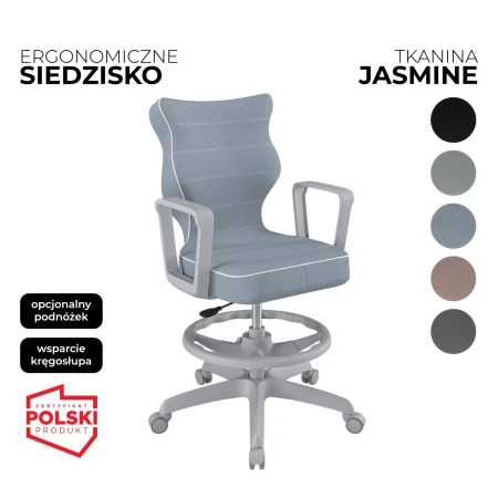 Krzesło obrotowe dla dziecka Norm Jasmine niebieskie siedzisko czarna konstrukcja i podnóżek