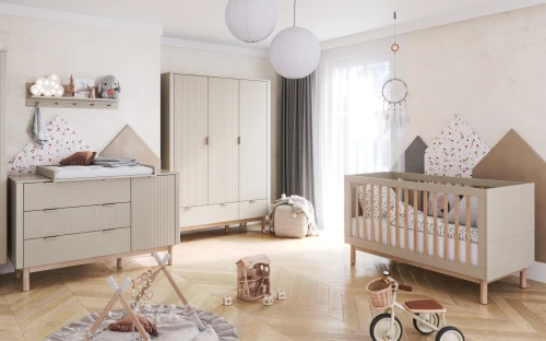Przejdź do produktu Zestaw mebli dziecięcych MILOO BABY II 4 el. - Biały lub Szampański - Szafa, Łóżeczko, Komoda, Półka