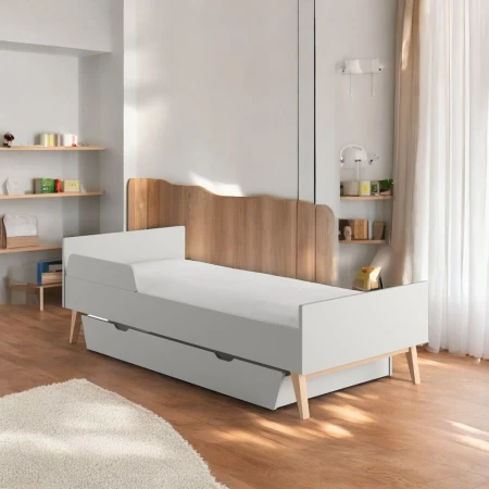Łóżko młodzieżowe SWING 200x90 cm z nóżkami z litego drewna bukowego