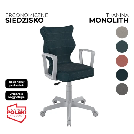 Krzesło obrotowe dla dziecka Norm Monolith czarne siedzisko i szara konstrukcja - 5 kolorów tkaniny do wyboru