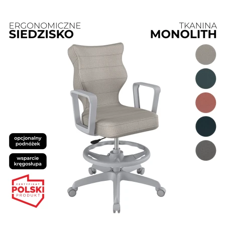 Krzesło obrotowe dla dziecka Norm Monolith szare siedzisko szara konstrukcja i podnóżek