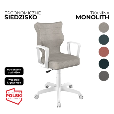 Krzesło obrotowe dla dziecka Norm Monolith szarevsiedzisko i biała konstrukcja - 5 kolorów tkaniny do wyboru
