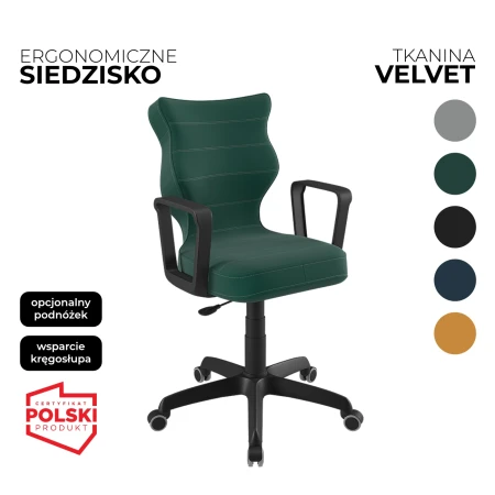 Krzesło obrotowe dla dziecka Norm Velvet zielone siedzisko i czarna konstrukcja - 5 kolorów tkaniny do wyboru