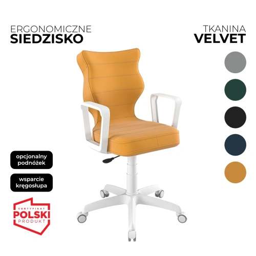 Przejdź do produktu Krzesło obrotowe młodzieżowe Norm Velvet – Biała konstrukcja | Wybór koloru siedziska