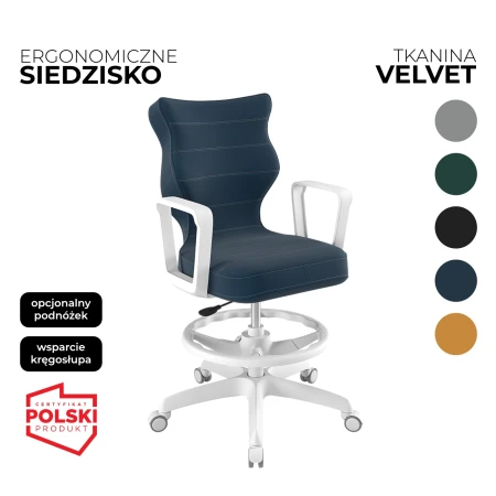Krzesło obrotowe dla dziecka Norm Velvet zielone siedzisko biała konstrukcja i podnóżek