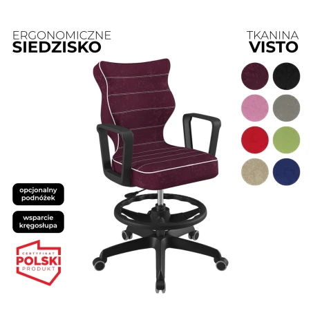 Krzesło obrotowe dla dziecka Norm Visto fioletowe siedzisko czarna konstrukcja i podnóżek