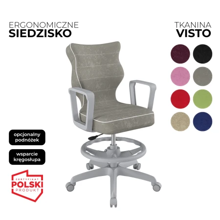 Krzesło obrotowe dla dziecka Norm Visto szare siedzisko szara konstrukcja i podnóżek